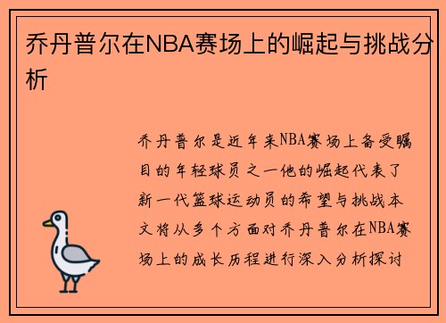 乔丹普尔在NBA赛场上的崛起与挑战分析